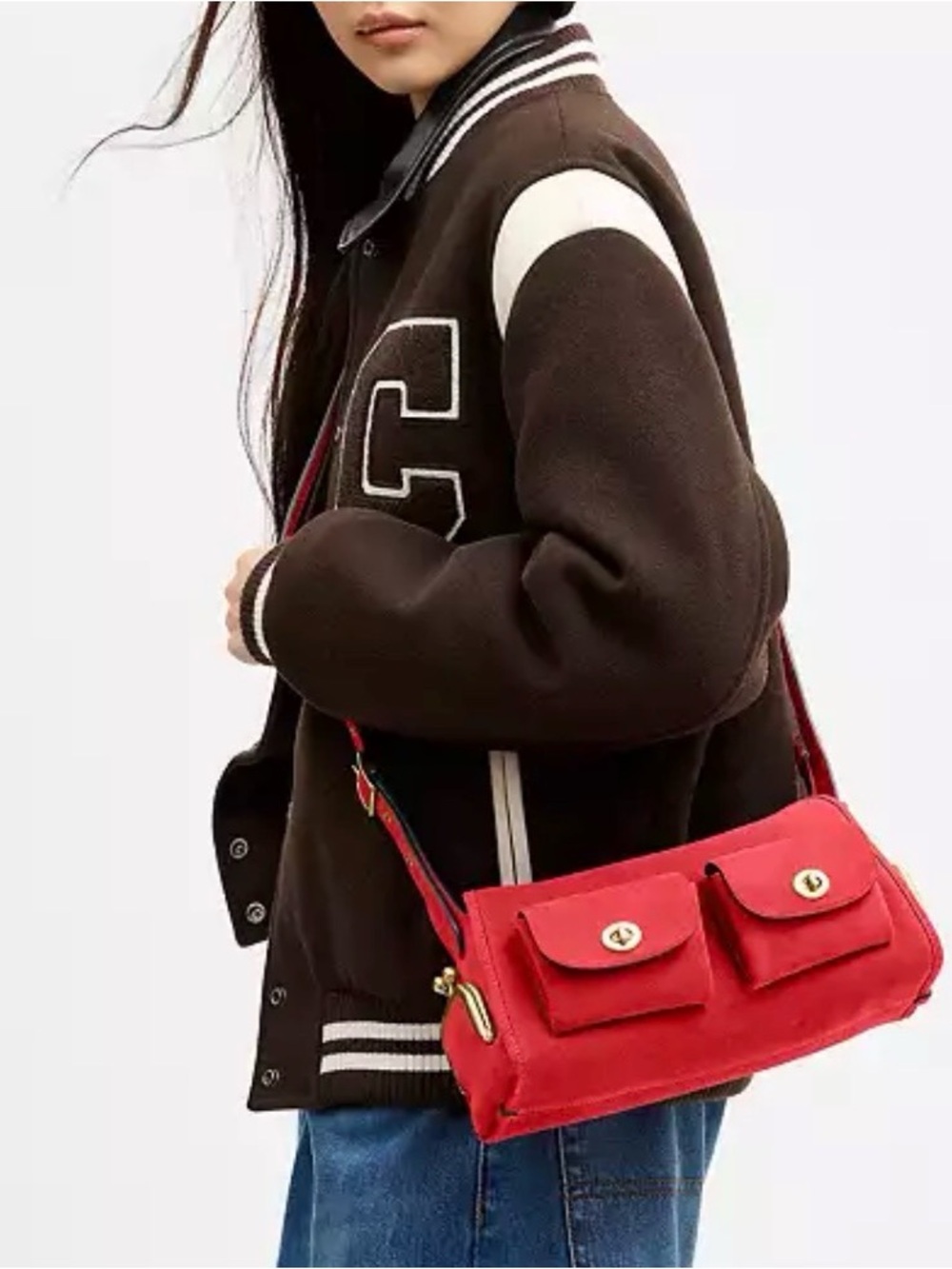 NWT🧧Coach Turnlock Haversack Suede Shoulder Bag 27 Candy Apple Red CFQ59 Limited - Picture 8 of 10